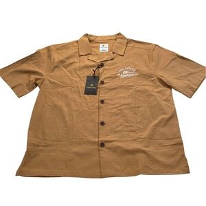 Lark & Owl Motorcycle Speed Shop Men's Shirt Medium Brown Button Up Vintage Look